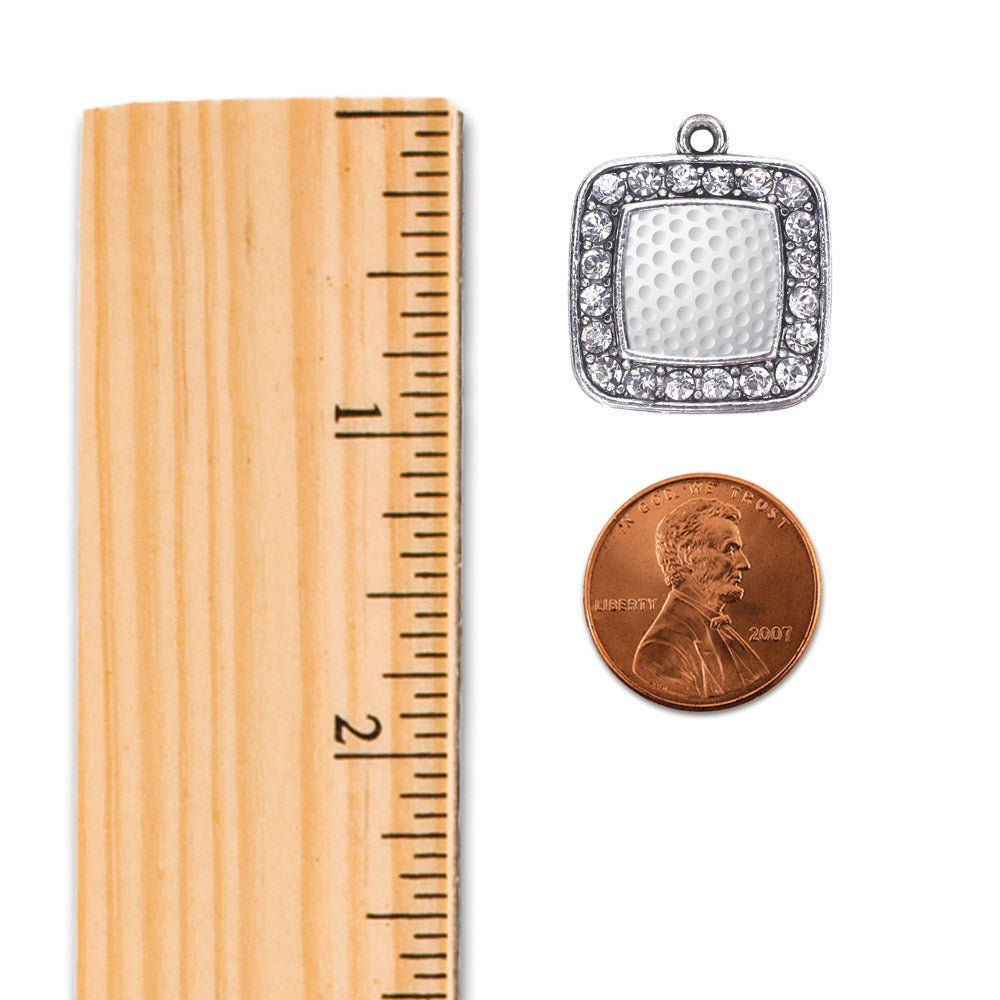 Silver Golf Lovers Square Charm Classic Necklace
