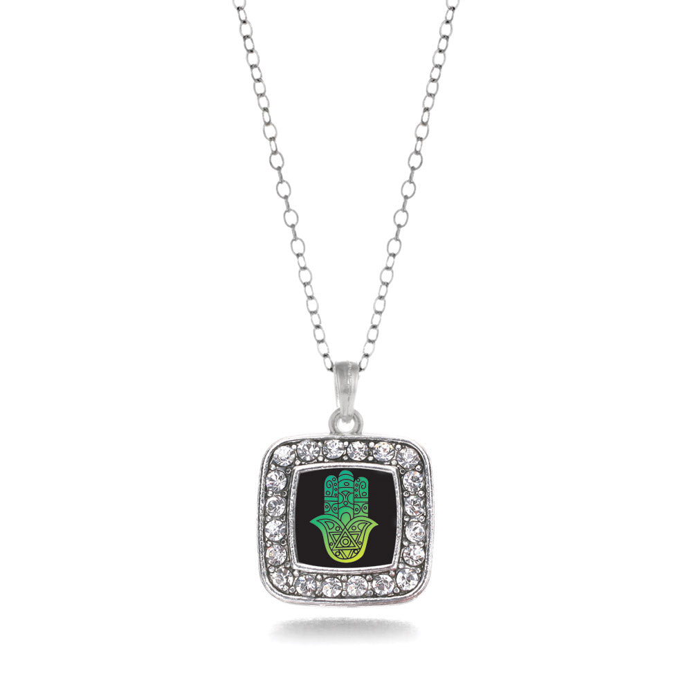 Silver Hamsa Square Charm Classic Necklace