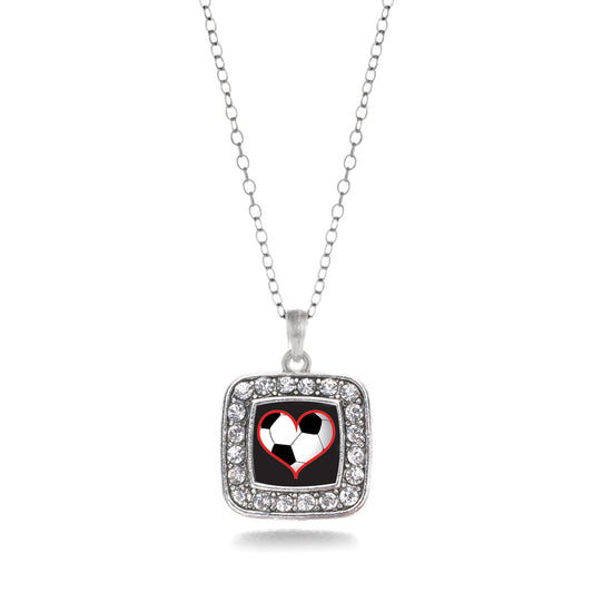 Silver Heart Of A Soccer Player Square Charm Classic Necklace