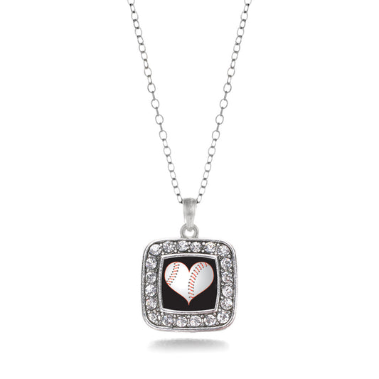 Silver Heart Of A Baseball Player Square Charm Classic Necklace