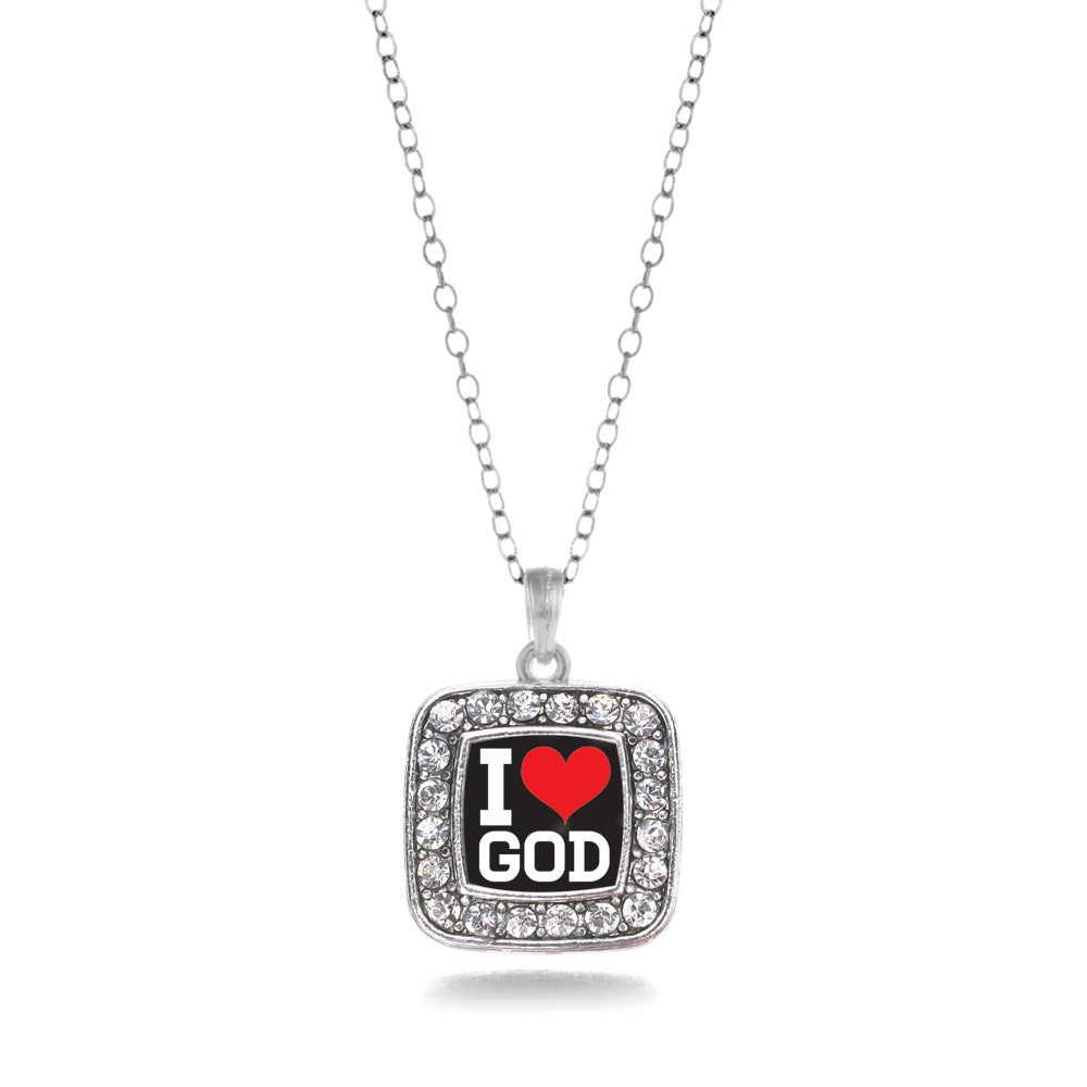 Silver I Love God Square Charm Classic Necklace