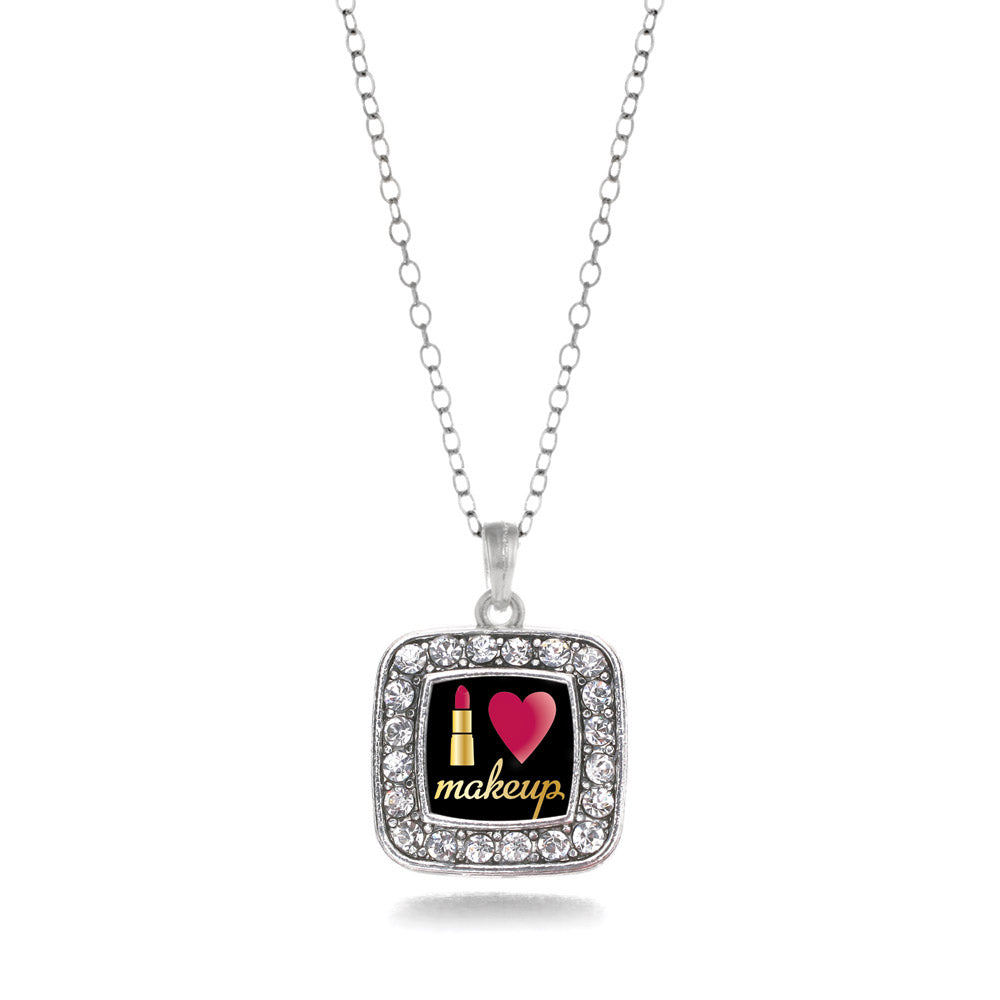 Silver I Love Makeup Square Charm Classic Necklace