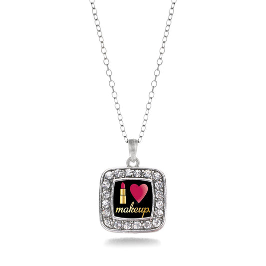 Silver I Love Makeup Square Charm Classic Necklace