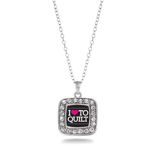 Silver I Love to Quilt Square Charm Classic Necklace