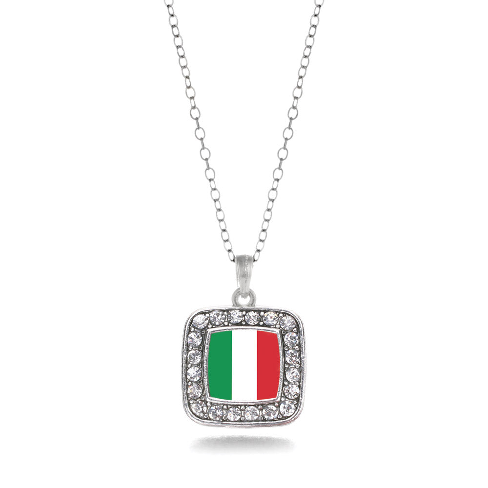 Silver Italian Flag Square Charm Classic Necklace