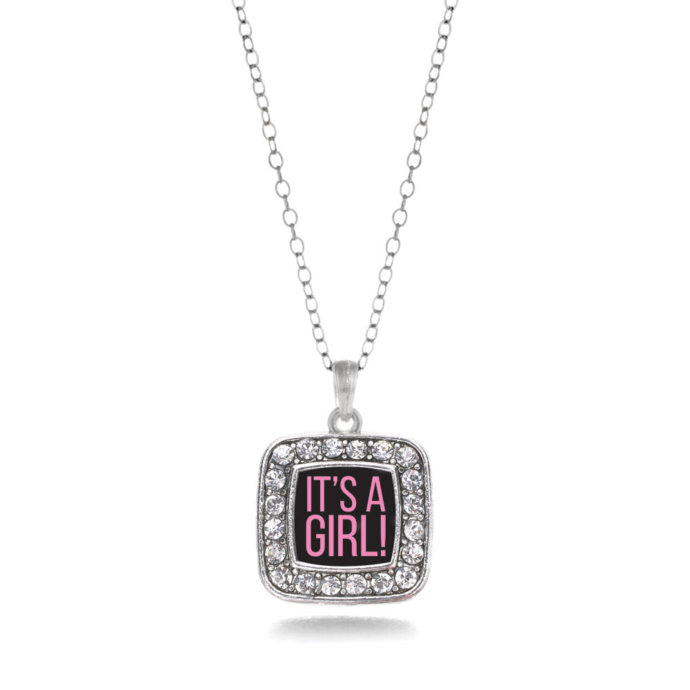 Silver It's A Girl Square Charm Classic Necklace