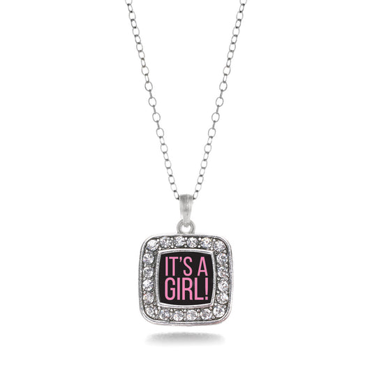 Silver It's A Girl Square Charm Classic Necklace