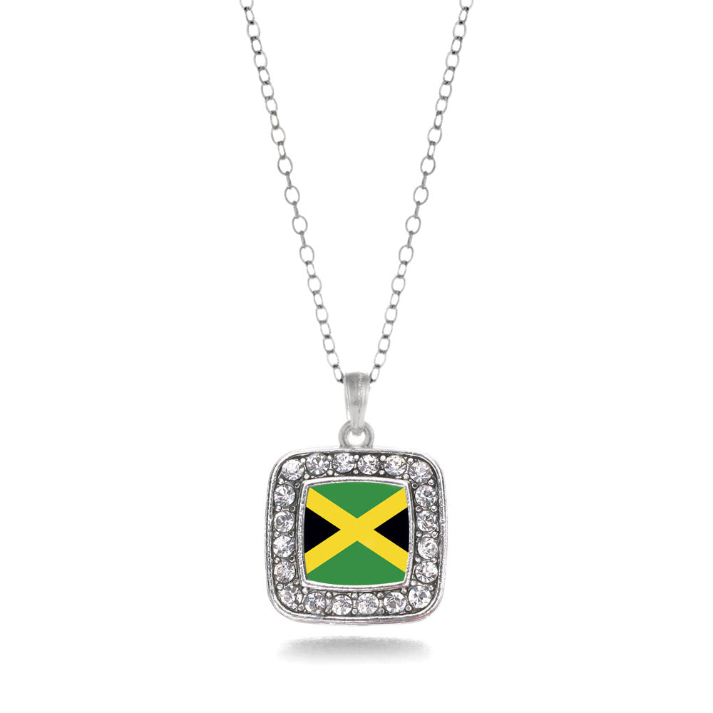 Silver Jamaican Flag Square Charm Classic Necklace