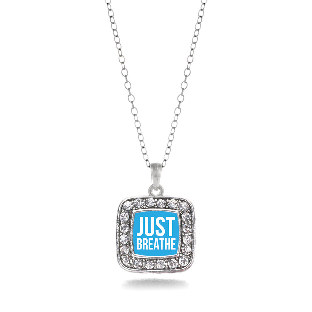 Silver Just Breathe Square Charm Classic Necklace