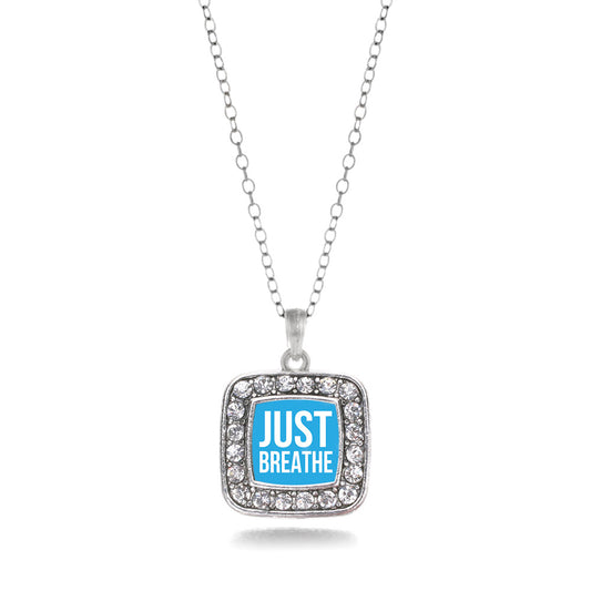 Silver Just Breathe Square Charm Classic Necklace