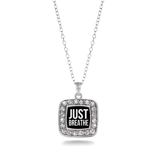 Silver Just Breathe Black Square Charm Classic Necklace