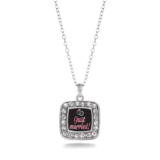 Silver Just Married Square Charm Classic Necklace