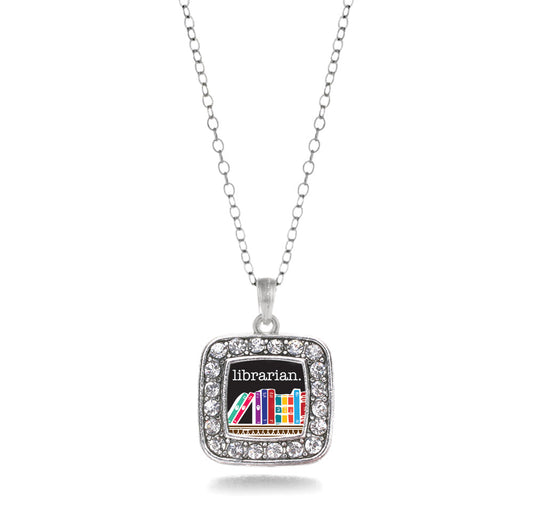 Silver Librarian Square Charm Classic Necklace