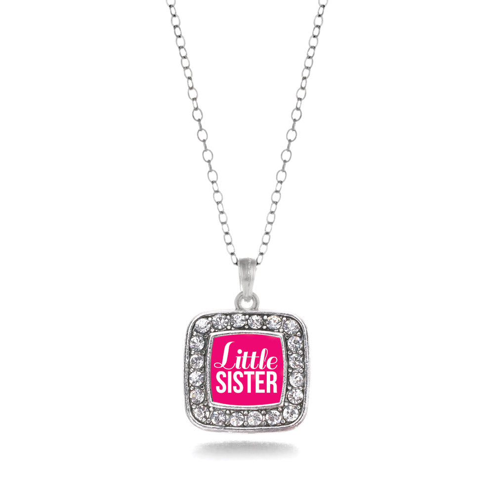 Silver Little Sister Square Charm Classic Necklace