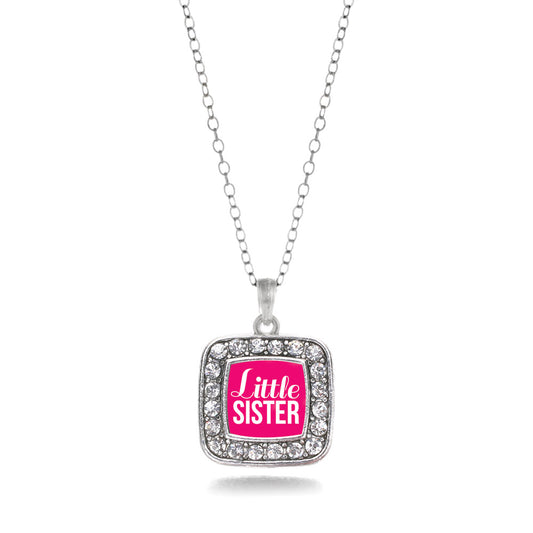 Silver Little Sister Square Charm Classic Necklace