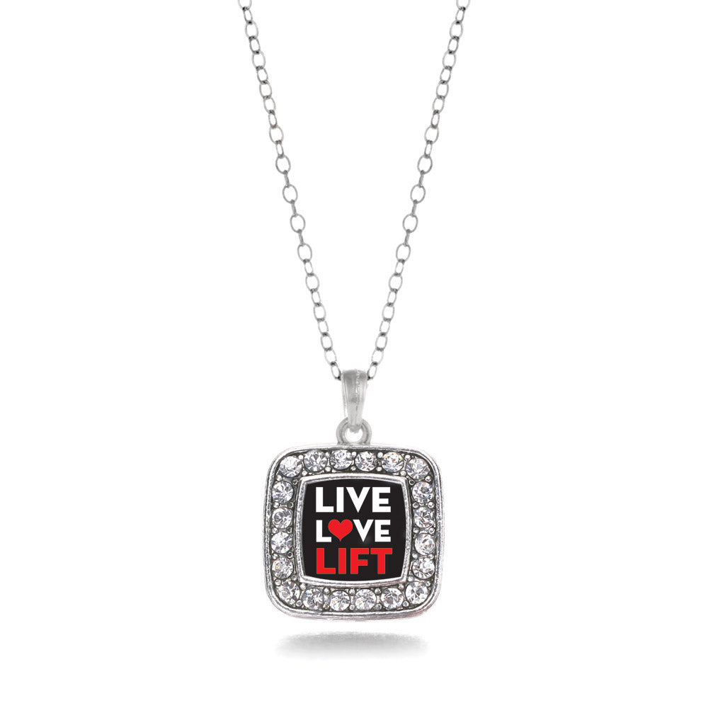 Silver Live, Love, Lift Square Charm Classic Necklace