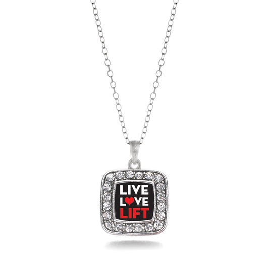 Silver Live, Love, Lift Square Charm Classic Necklace