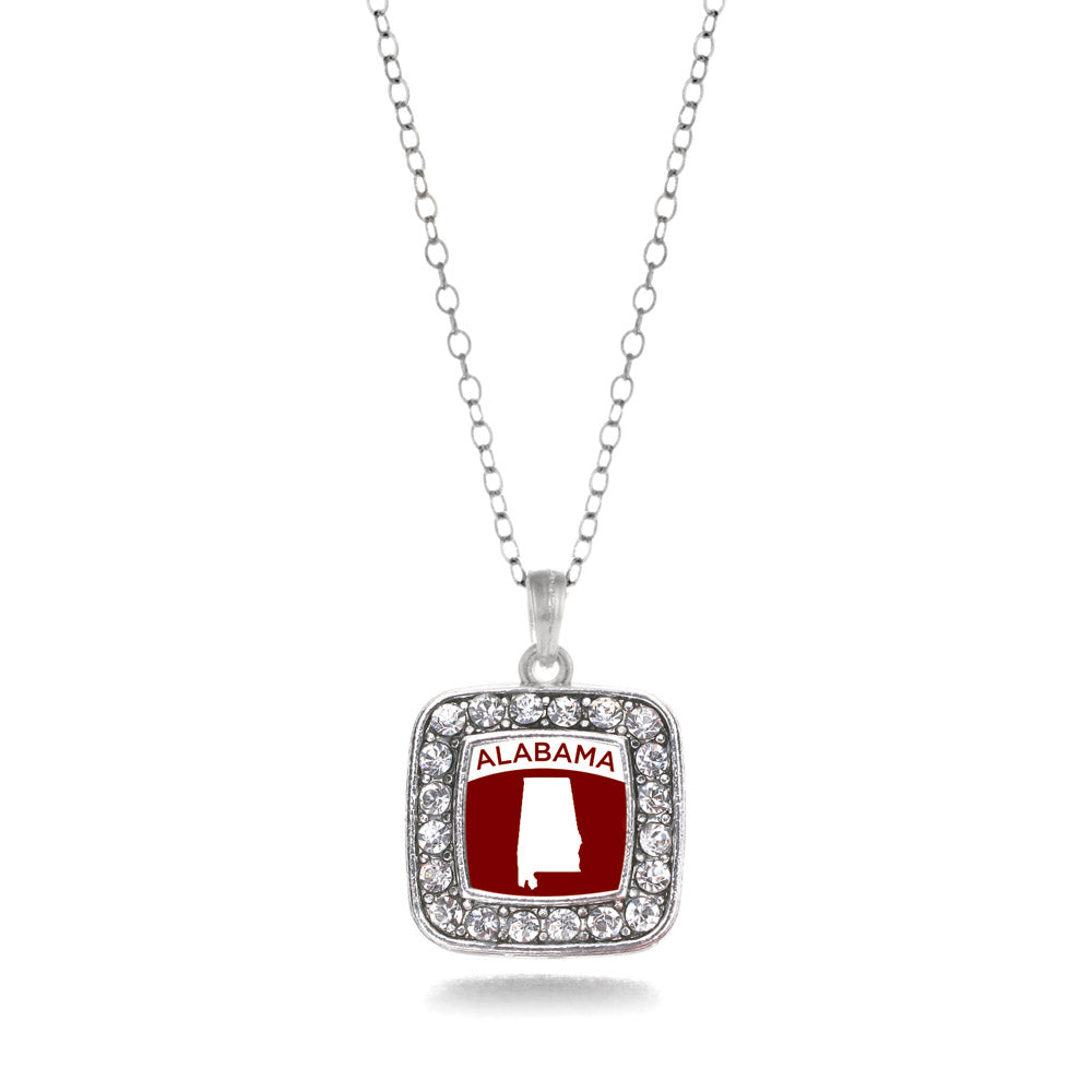 Silver Alabama Outline Square Charm Classic Necklace