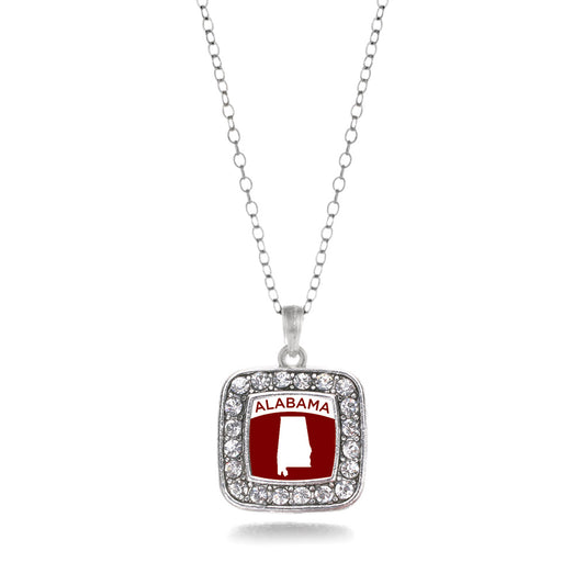 Silver Alabama Outline Square Charm Classic Necklace