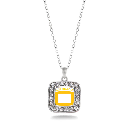 Silver Colorado Outline Square Charm Classic Necklace