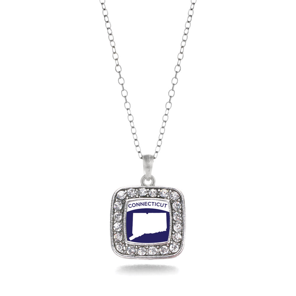 Silver Connecticut Outline Square Charm Classic Necklace