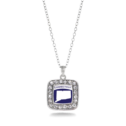 Silver Connecticut Outline Square Charm Classic Necklace