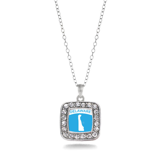Silver Delaware Outline Square Charm Classic Necklace