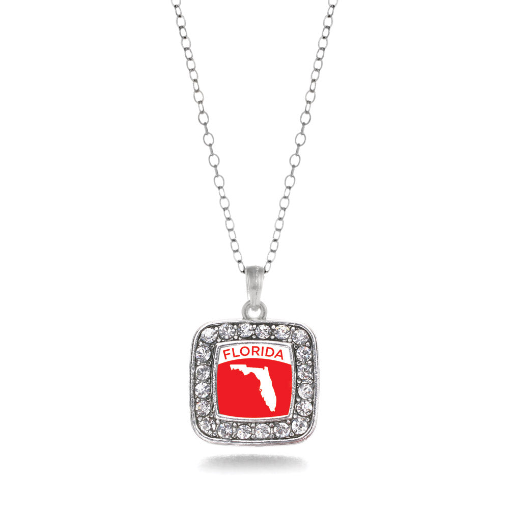 Silver Florida Outline Square Charm Classic Necklace