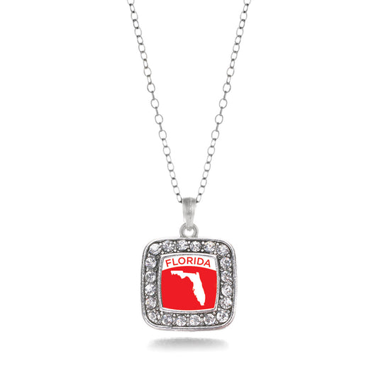 Silver Florida Outline Square Charm Classic Necklace