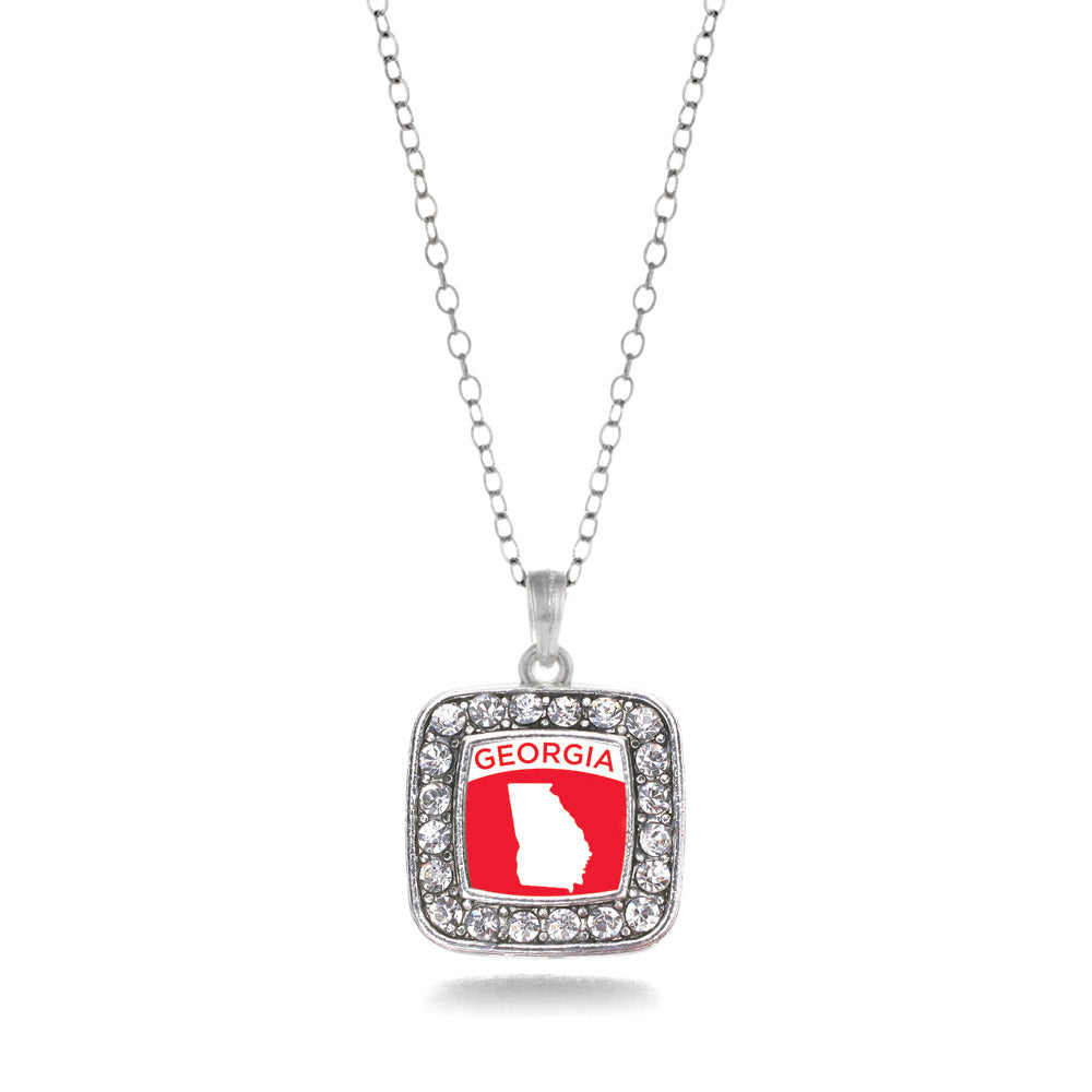 Silver Georgia Outline Square Charm Classic Necklace