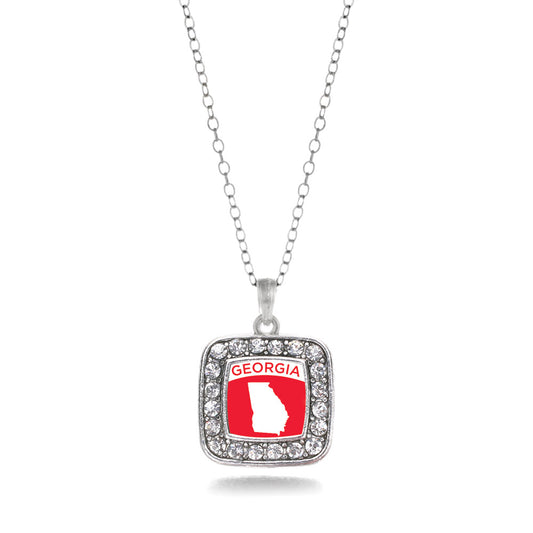 Silver Georgia Outline Square Charm Classic Necklace