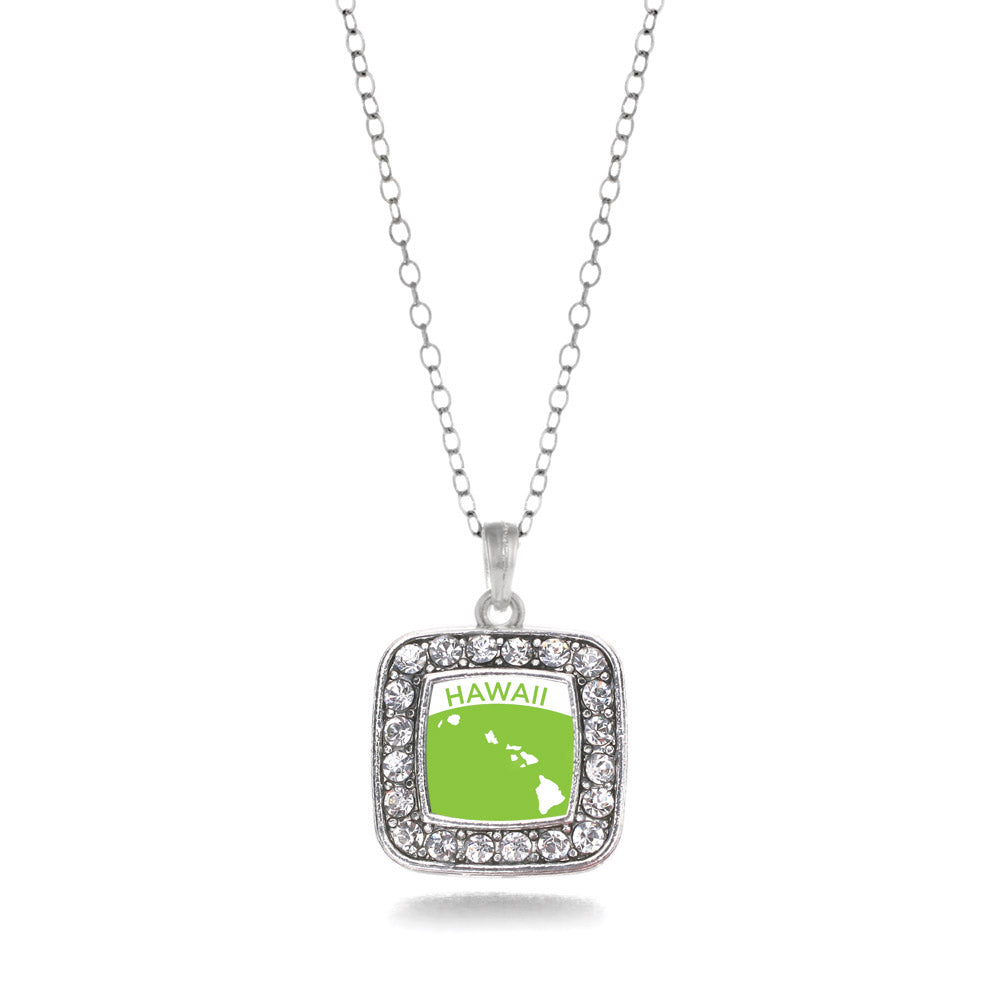 Silver Hawaii Outline Square Charm Classic Necklace