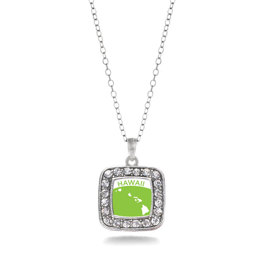 Silver Hawaii Outline Square Charm Classic Necklace