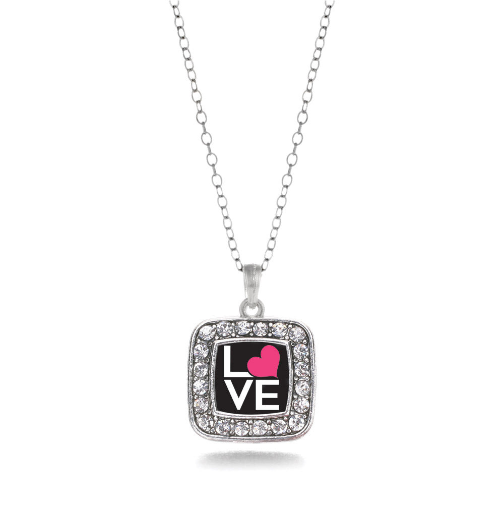 Silver Love Heart Square Charm Classic Necklace
