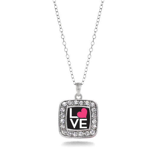 Silver Love Heart Square Charm Classic Necklace