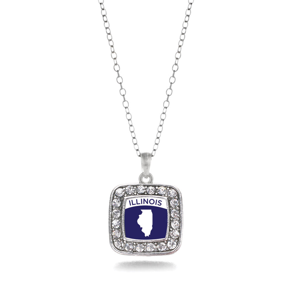 Silver Illinois Outline Square Charm Classic Necklace