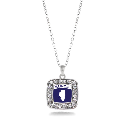 Silver Illinois Outline Square Charm Classic Necklace