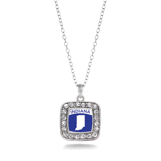 Silver Indiana Outline Square Charm Classic Necklace
