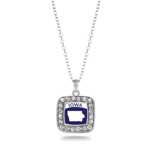 Silver Iowa Outline Square Charm Classic Necklace