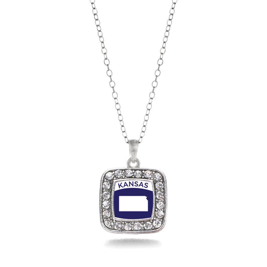 Silver Kansas Outline Square Charm Classic Necklace