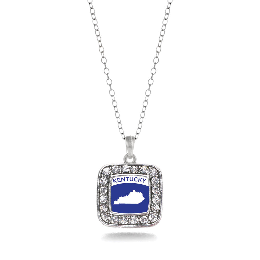Silver Kentucky Outline Square Charm Classic Necklace