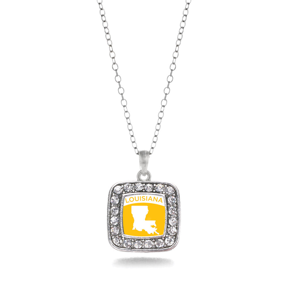 Silver Louisiana Outline Square Charm Classic Necklace