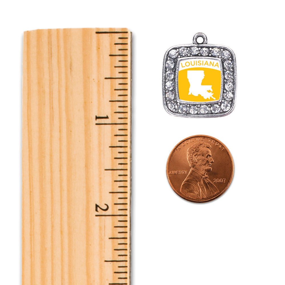 Silver Louisiana Outline Square Charm Classic Necklace