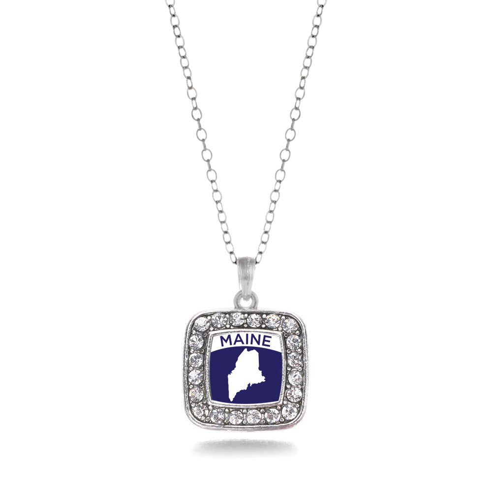 Silver Maine Outline Square Charm Classic Necklace