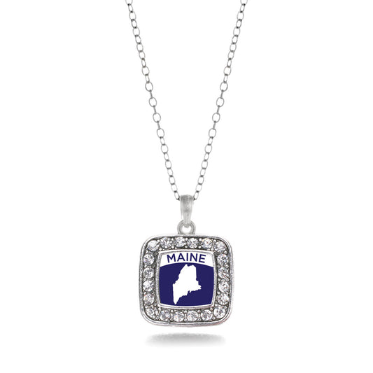 Silver Maine Outline Square Charm Classic Necklace