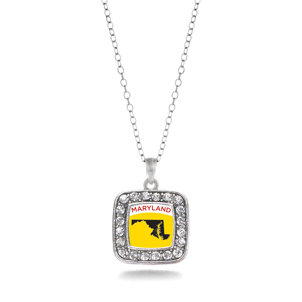 Silver Maryland Outline Square Charm Classic Necklace