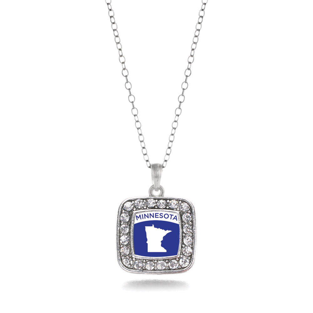 Silver Minnesota Outline Square Charm Classic Necklace
