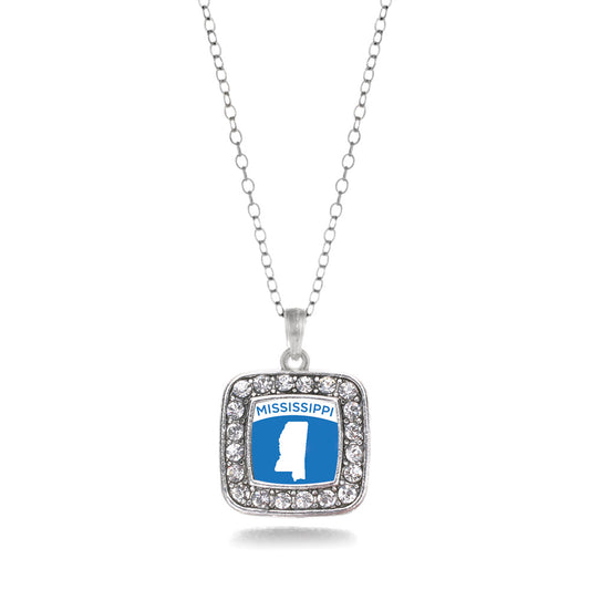 Silver Mississippi Outline Square Charm Classic Necklace