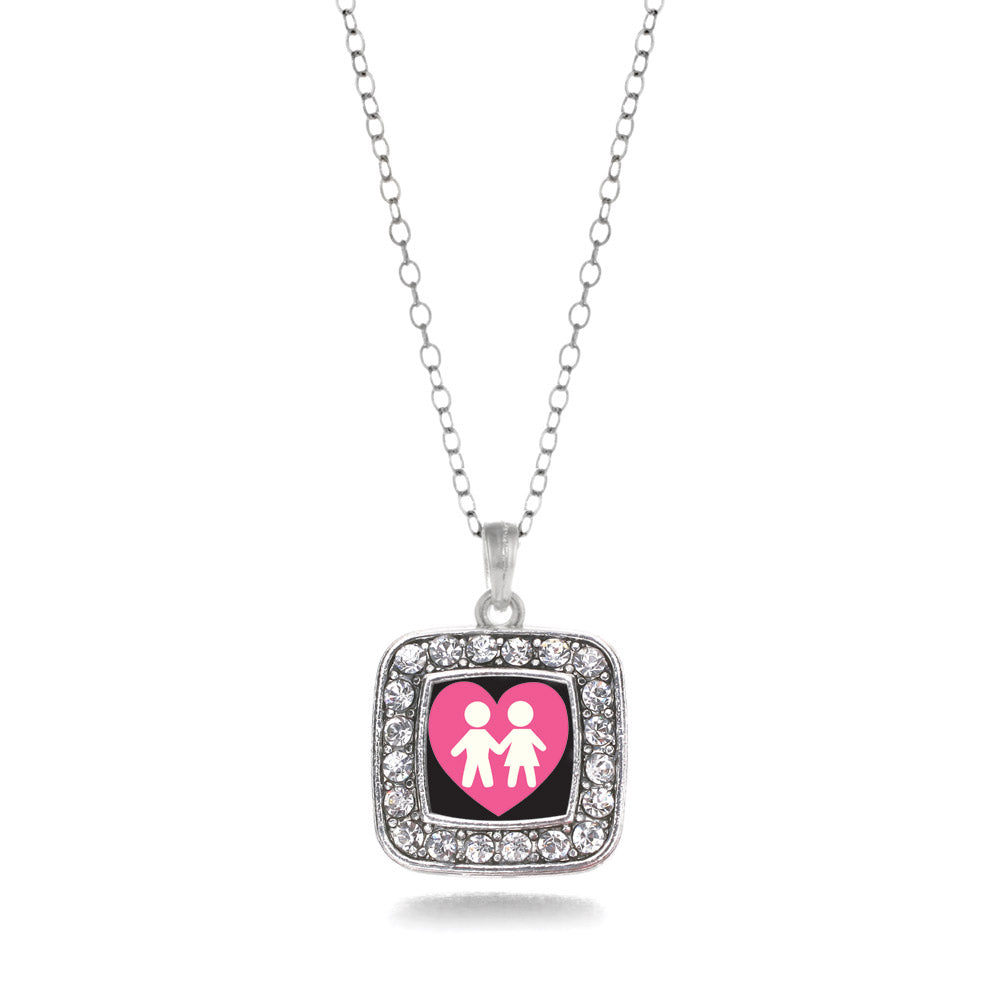 Silver Love My Kids Square Charm Classic Necklace