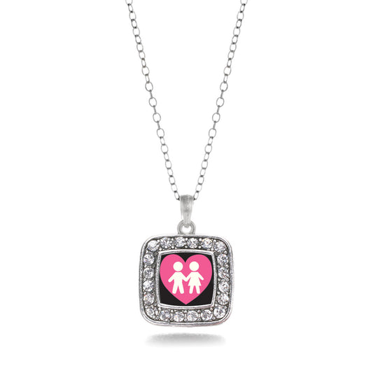 Silver Love My Kids Square Charm Classic Necklace